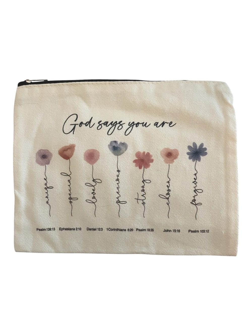 Canvas Floral Scripture Zip Pouch NWOT - Picture 2 of 2